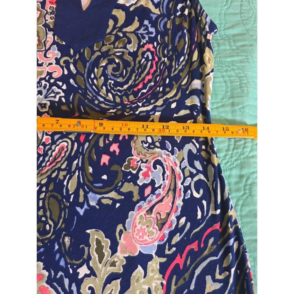 Tommy Bahama Paisley Promenade Tambour Dress Navy Blue Small TW616930 Pockets - Picture 8 of 9